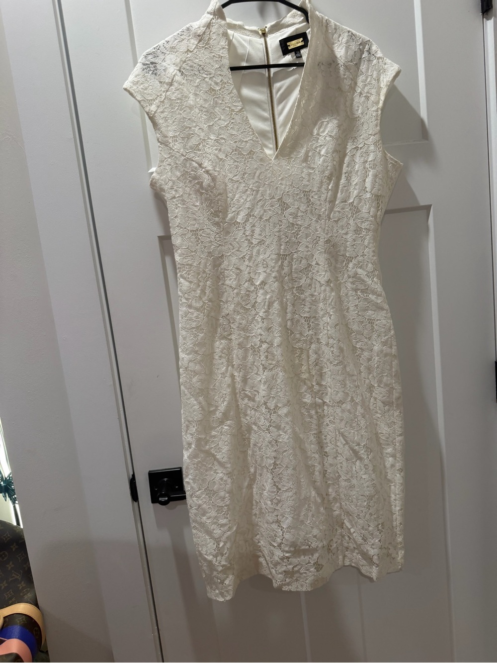 Alexia Admor Cream Lace Midi Dress with V-Neck